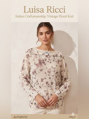 045-Luisa Ricci Vintage Floral Crewneck Sweater in Cream /Pink